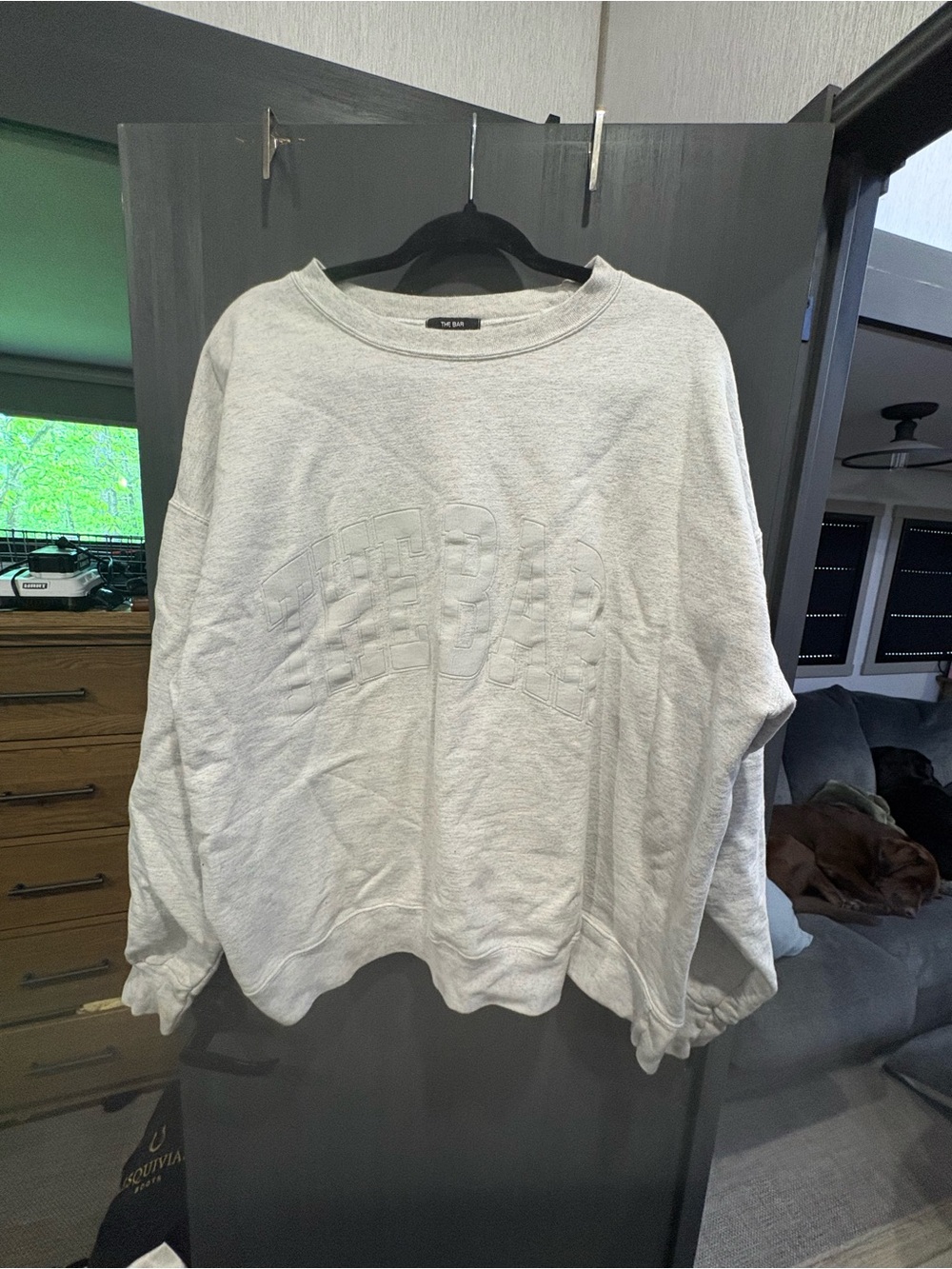 The Bar Light Gray Crew Neck Sweatshirt with Tonal Embossed Logo